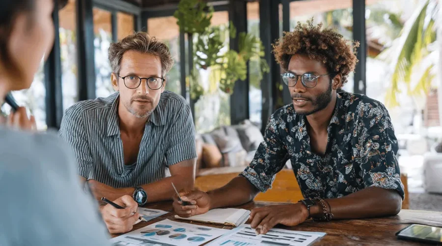 Maximizing rental yields Bali – high ROI villa interior, modern kitchen, and private pool workspace