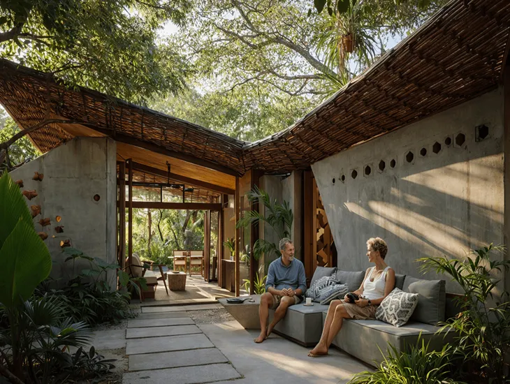 Tropical climate design Bali 2026 – cross-ventilation, shaded terraces, and sustainable architecture in Pererenan.