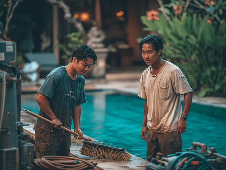 Bali villa pool maintenance standards 2026 – algae prevention, Permenkes compliance, and pH testing kits for Seminyak luxury properties