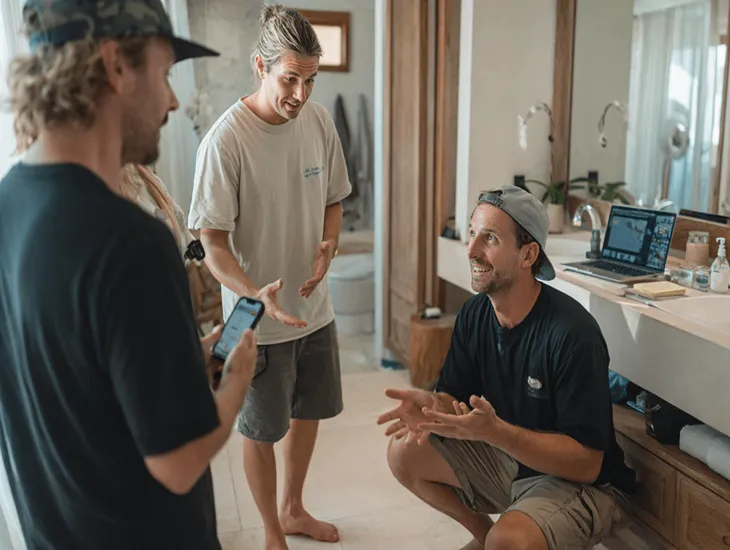 Villa manager using WhatsApp automation for guest satisfaction checks and review protection in Bali